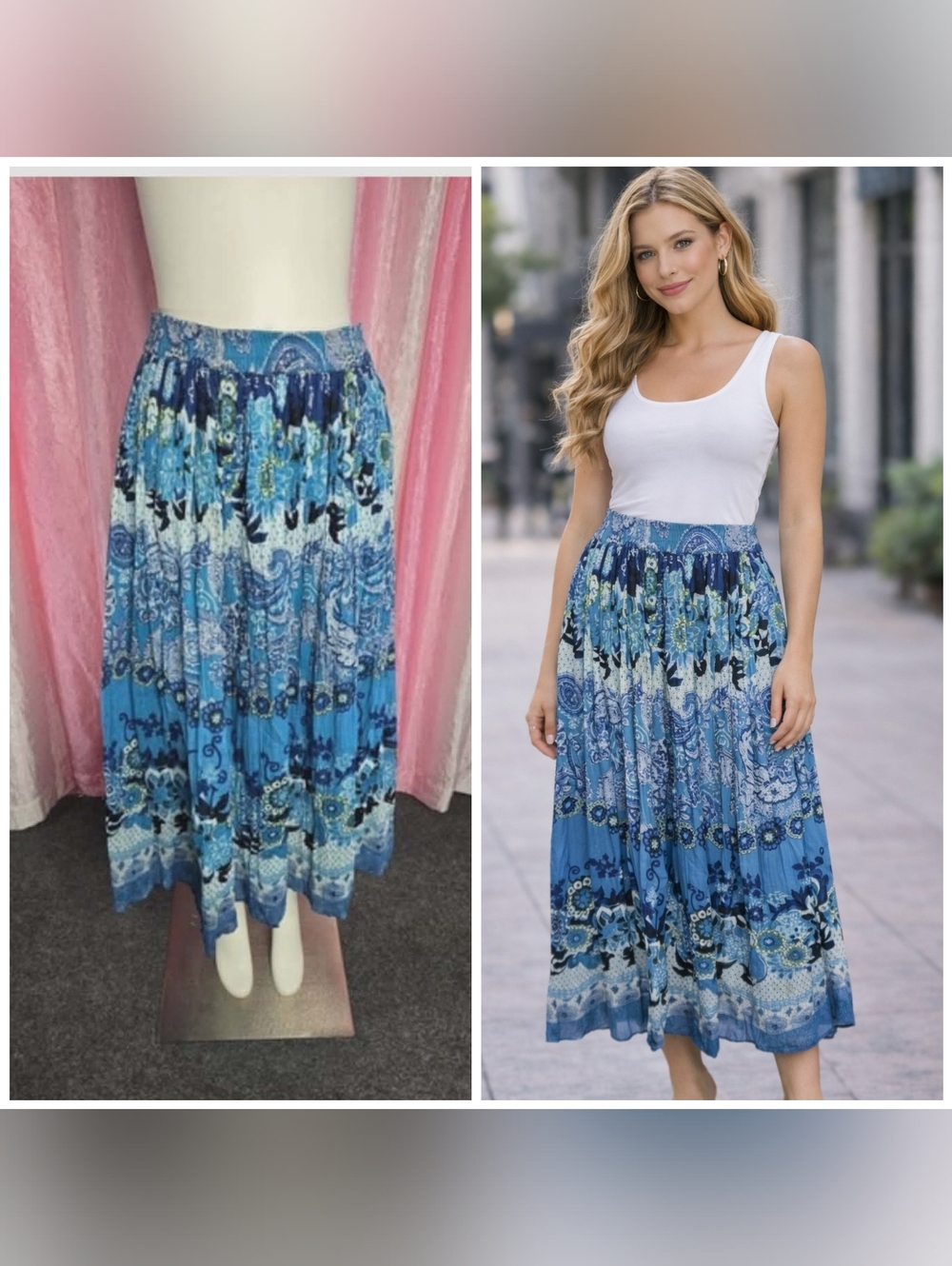 Blair Aqua Floral Lined Cotton Conservative Prairie Maxi Skirt Size Medium
